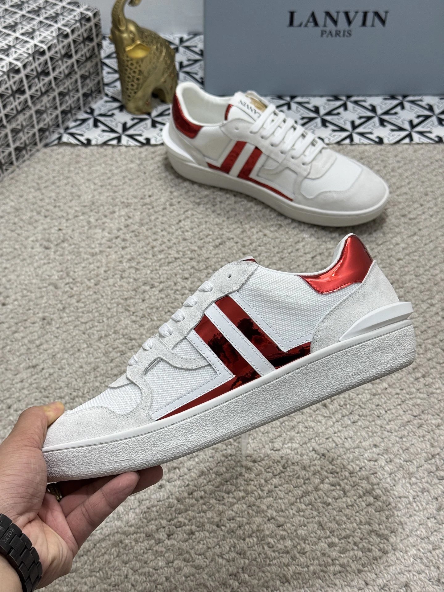 Lanvin Bumper Sneakers White Red - Gallery Image 8 - Detailed View