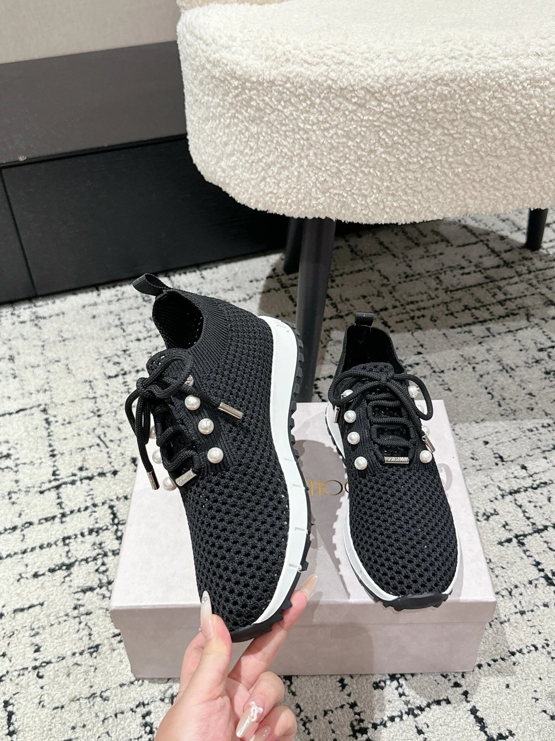 Jimmy Choo Black Knit Sneakers - Gallery Image 4 - Detailed View