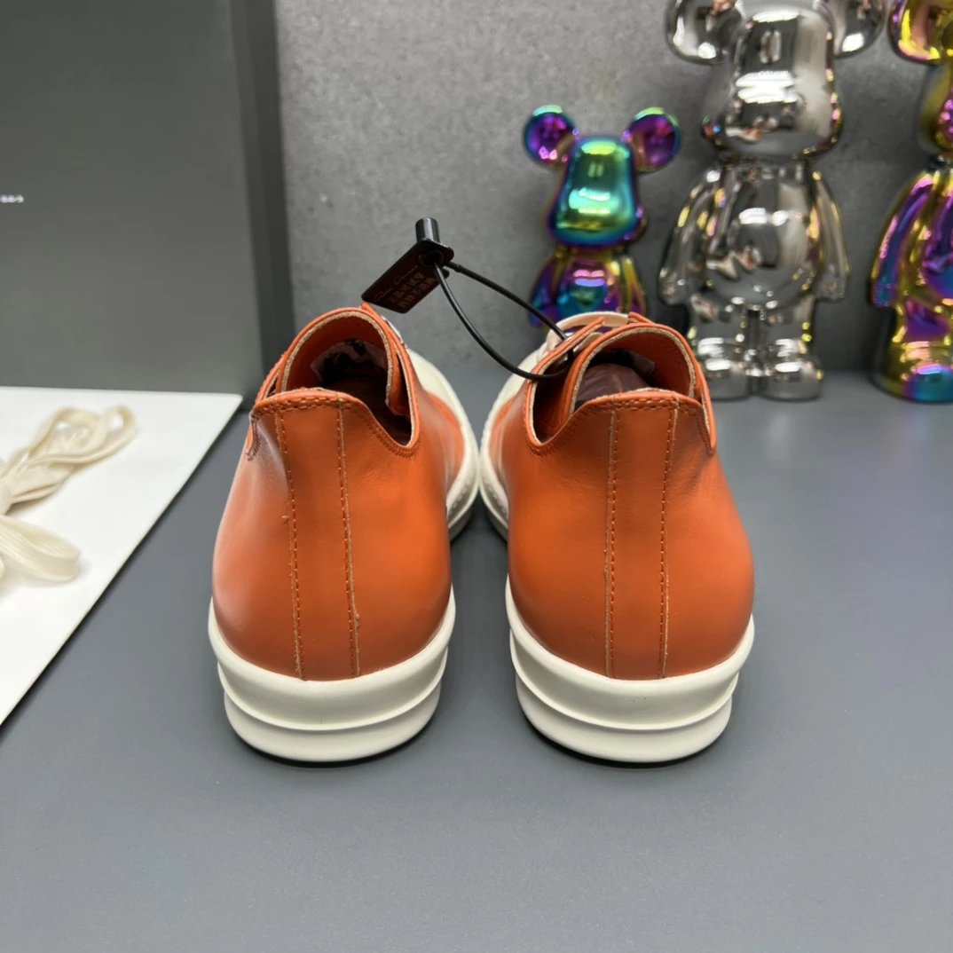 Rick Owens Leather Sneakers Orange - Gallery Image 8 - Detailed View