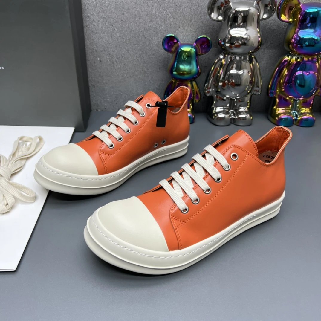Rick Owens Leather Sneakers Orange - Gallery Image 2 - Detailed View