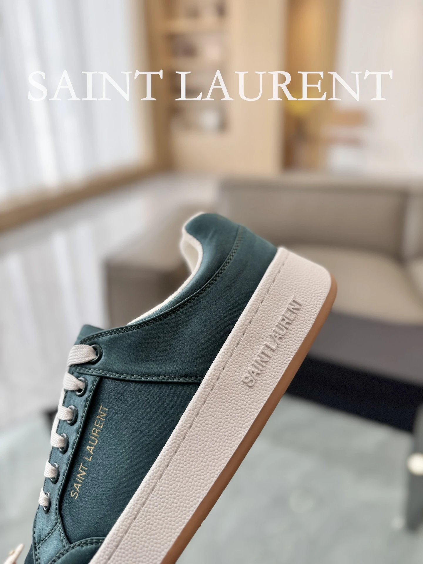 Saint Laurent Leather Sneakers Green - Gallery Image 6 - Detailed View