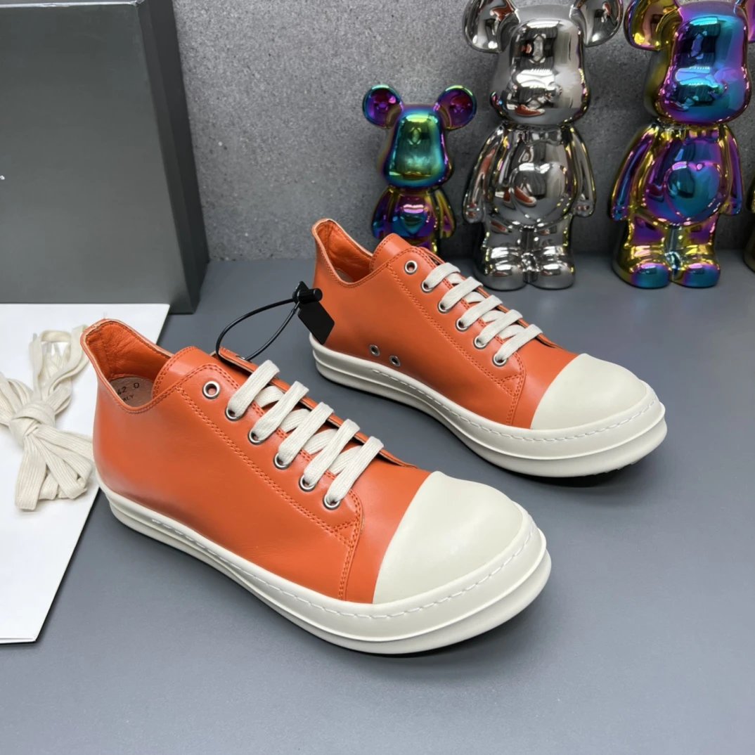 Rick Owens Leather Sneakers Orange - Gallery Image 3 - Detailed View