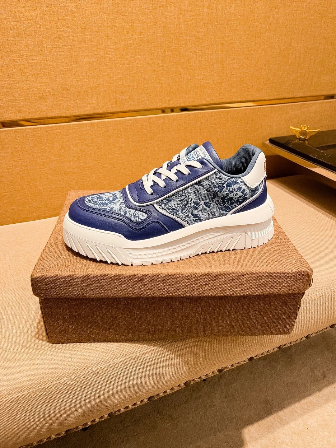 Luxury Leather Sneaker Floral Navy - Gallery Image 6 - Detailed View