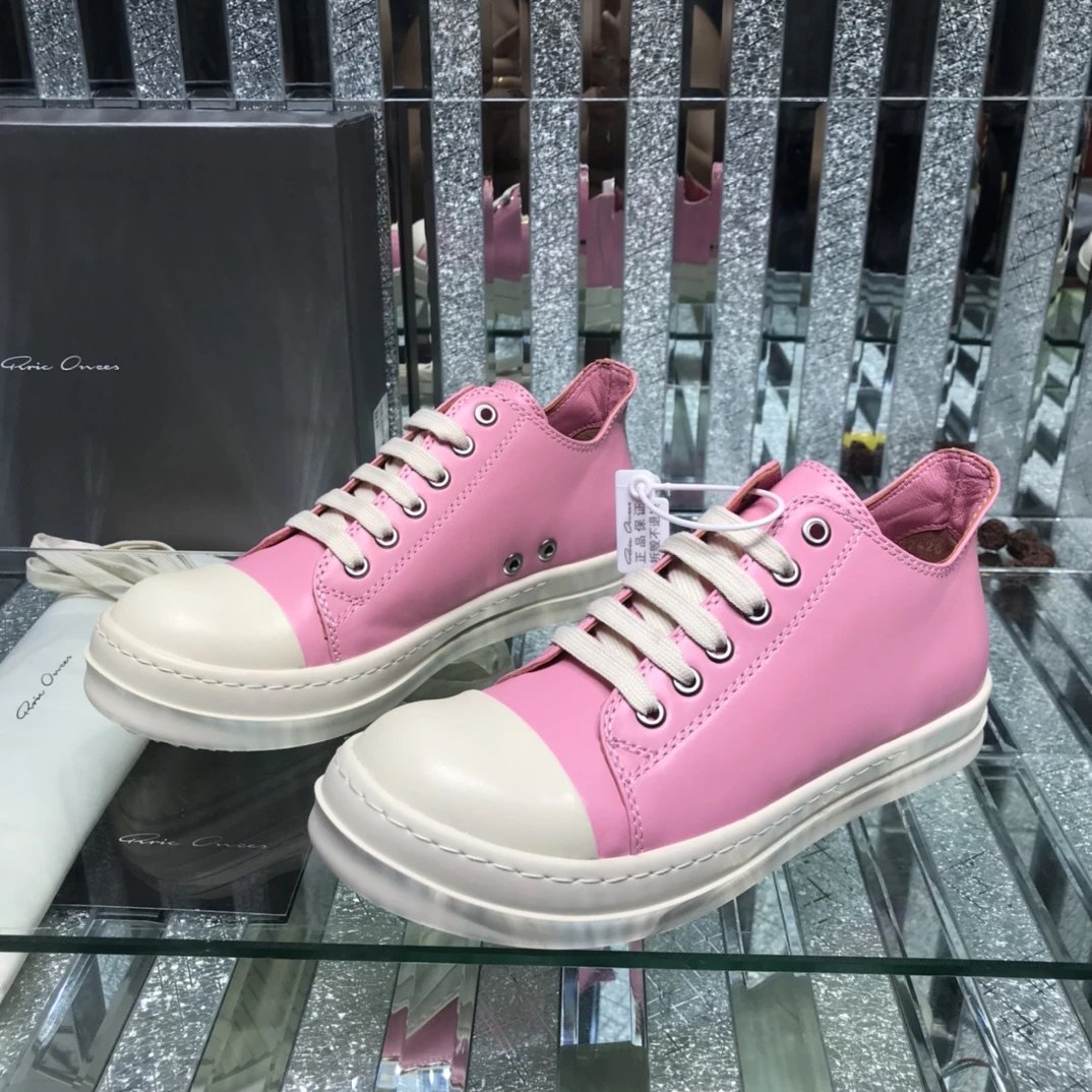 Rick Owens Leather Sneakers Pink - Gallery Image 2 - Detailed View