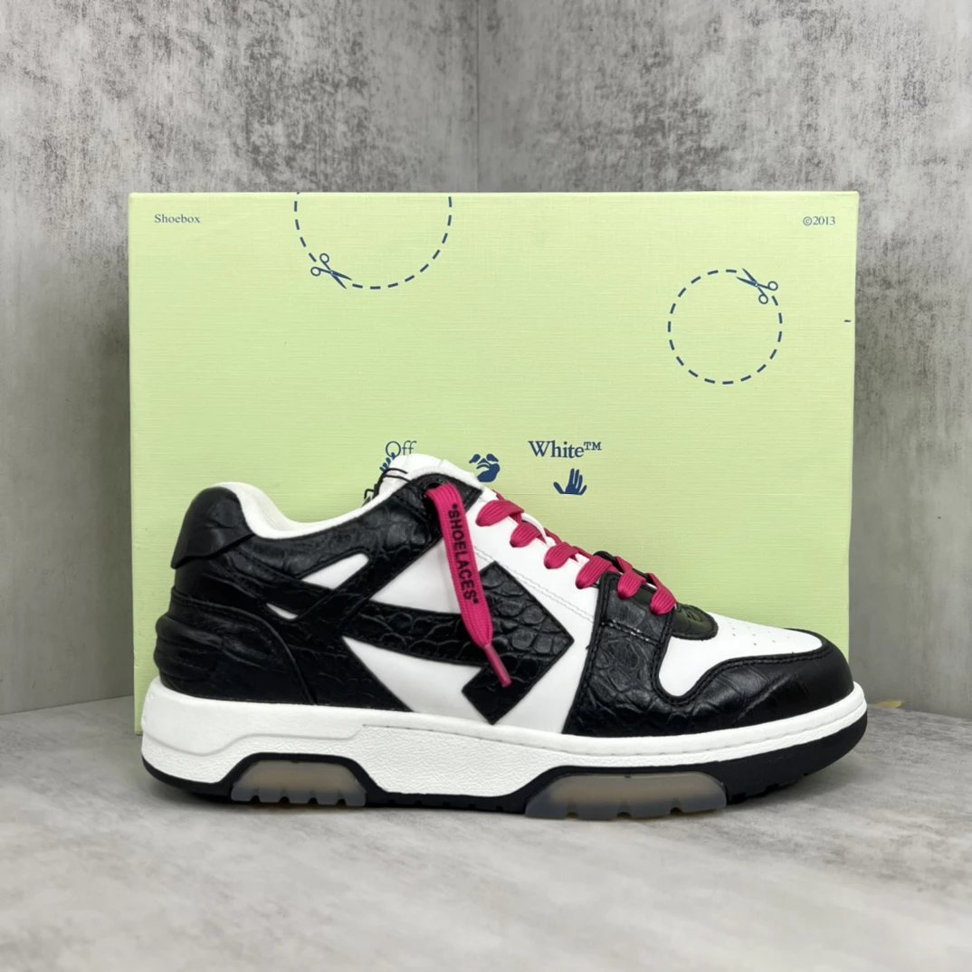 Low Top Croc Embossed Leather Sneakers White Black Magenta - Gallery Image 1 - Detailed View