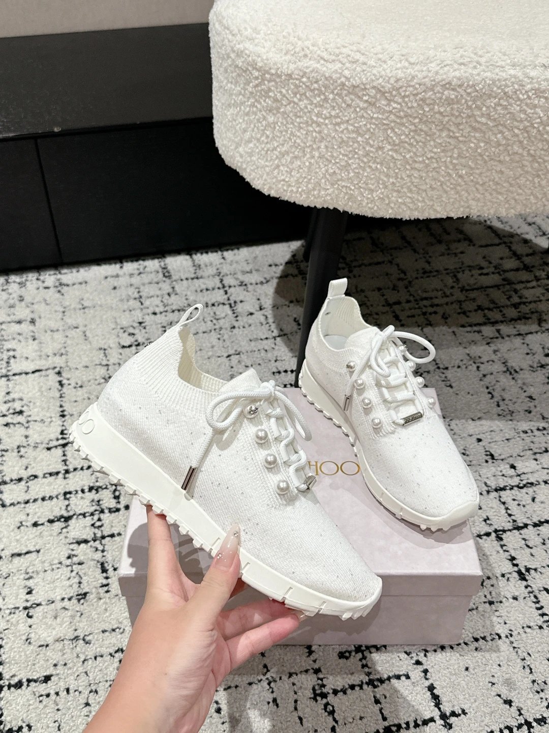 Jimmy Choo Knit Sneakers White - Gallery Image 5 - Detailed View