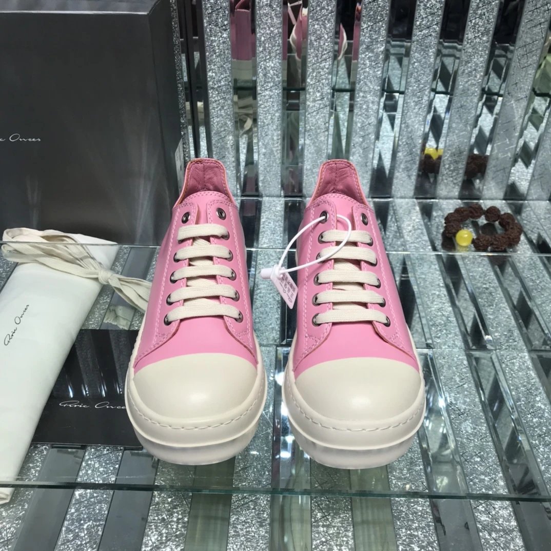 Rick Owens Leather Sneakers Pink - Gallery Image 7 - Detailed View