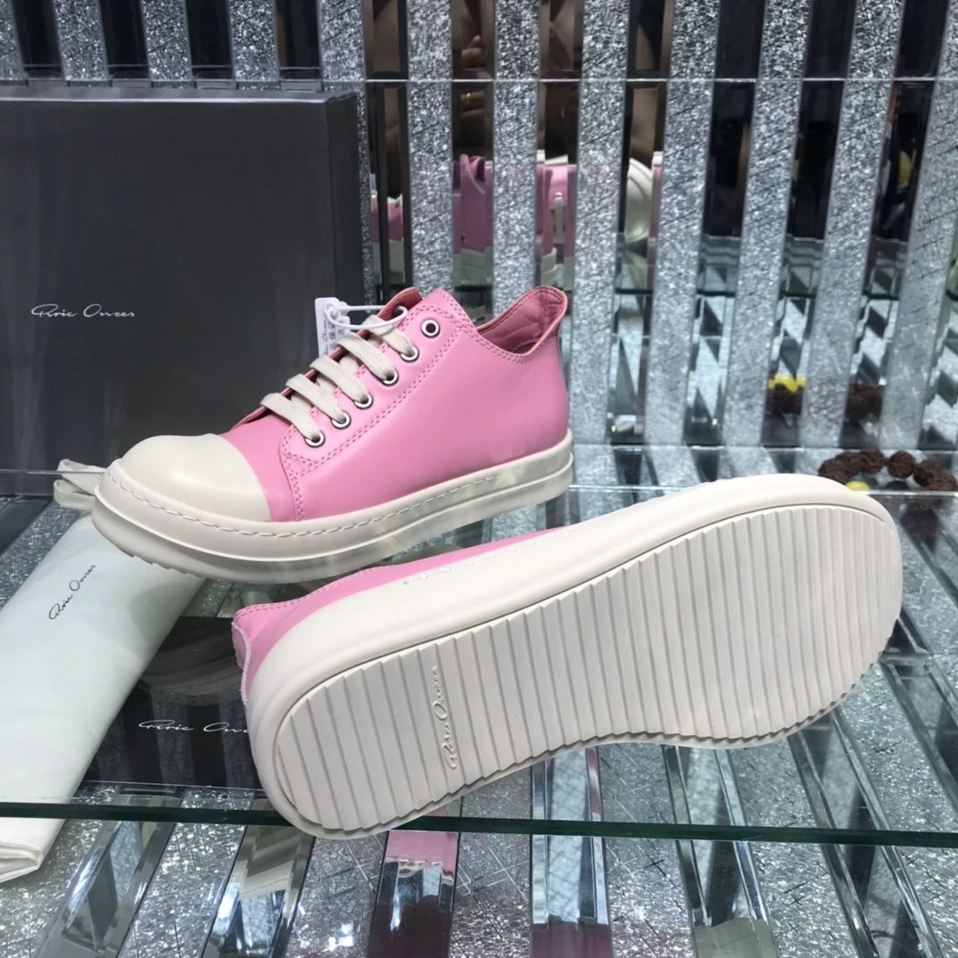 Rick Owens Leather Sneakers Pink - Gallery Image 9 - Detailed View