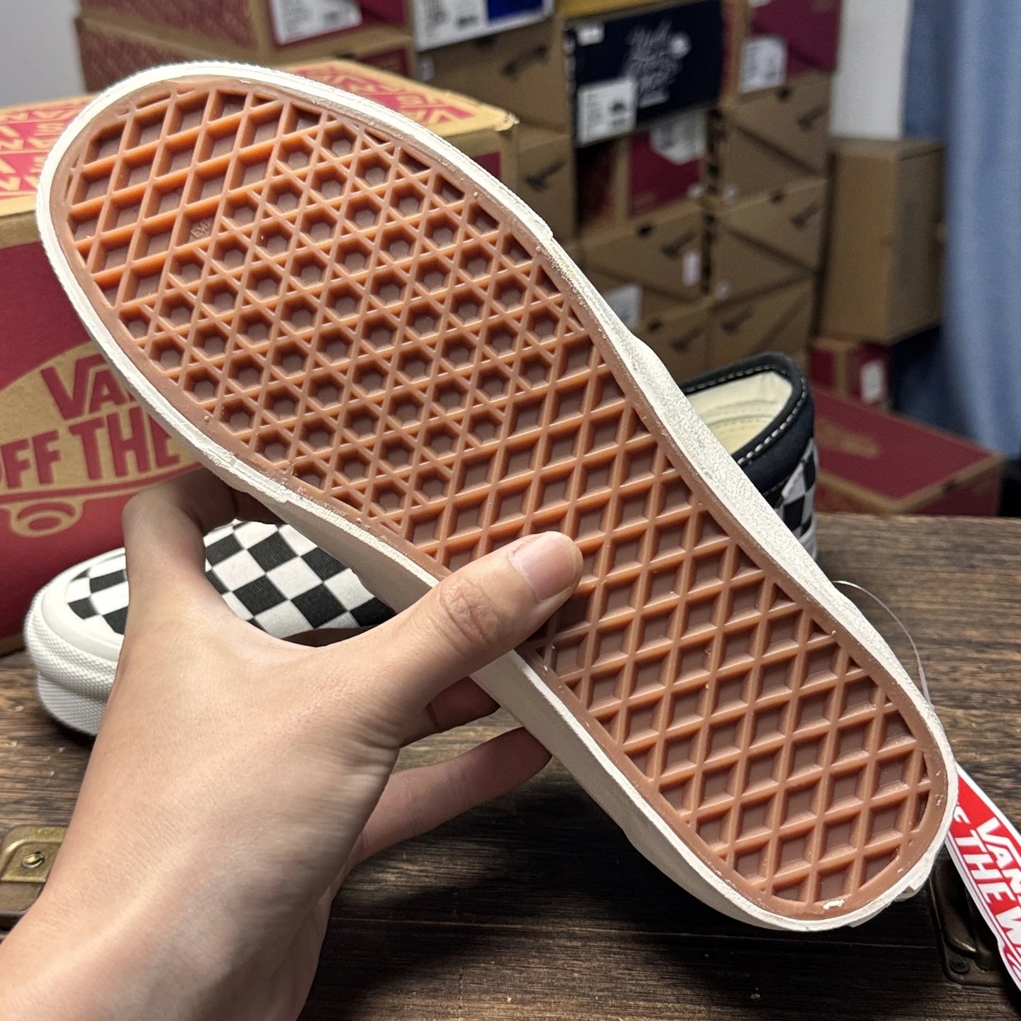 Slip On Skate Shoes Suede Checkered Ivory - Gallery Image 8 - Detailed View