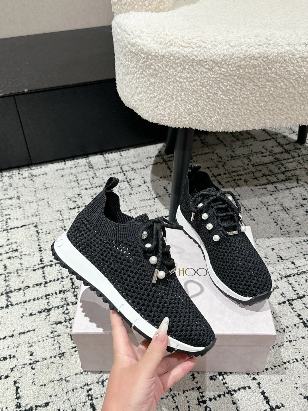 Jimmy Choo Black Knit Sneakers - Gallery Image 5 - Detailed View