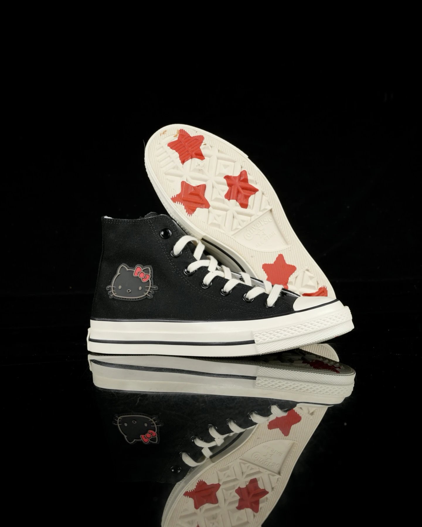 Classic Canvas High Top Sneakers Black Ivory - Gallery Image 5 - Detailed View
