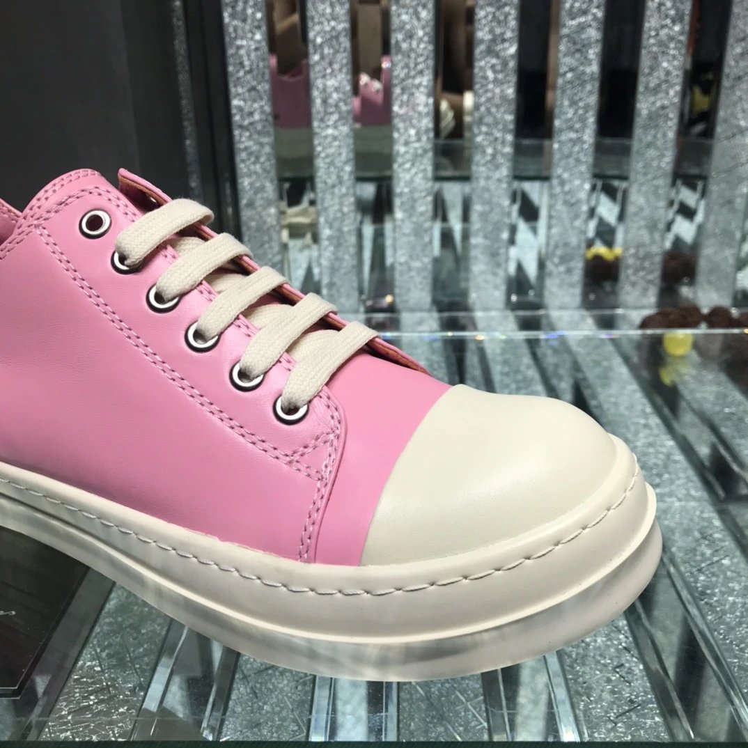 Rick Owens Leather Sneakers Pink - Gallery Image 4 - Detailed View