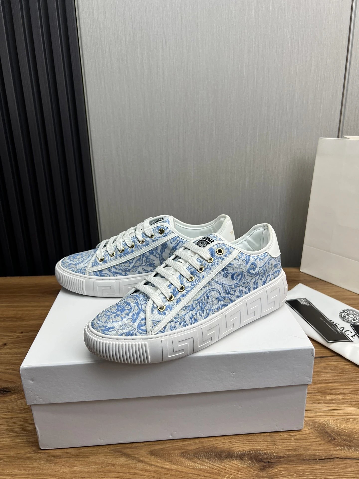 Baroque Leather Sneakers Sky Blue - Gallery Image 3 - Detailed View