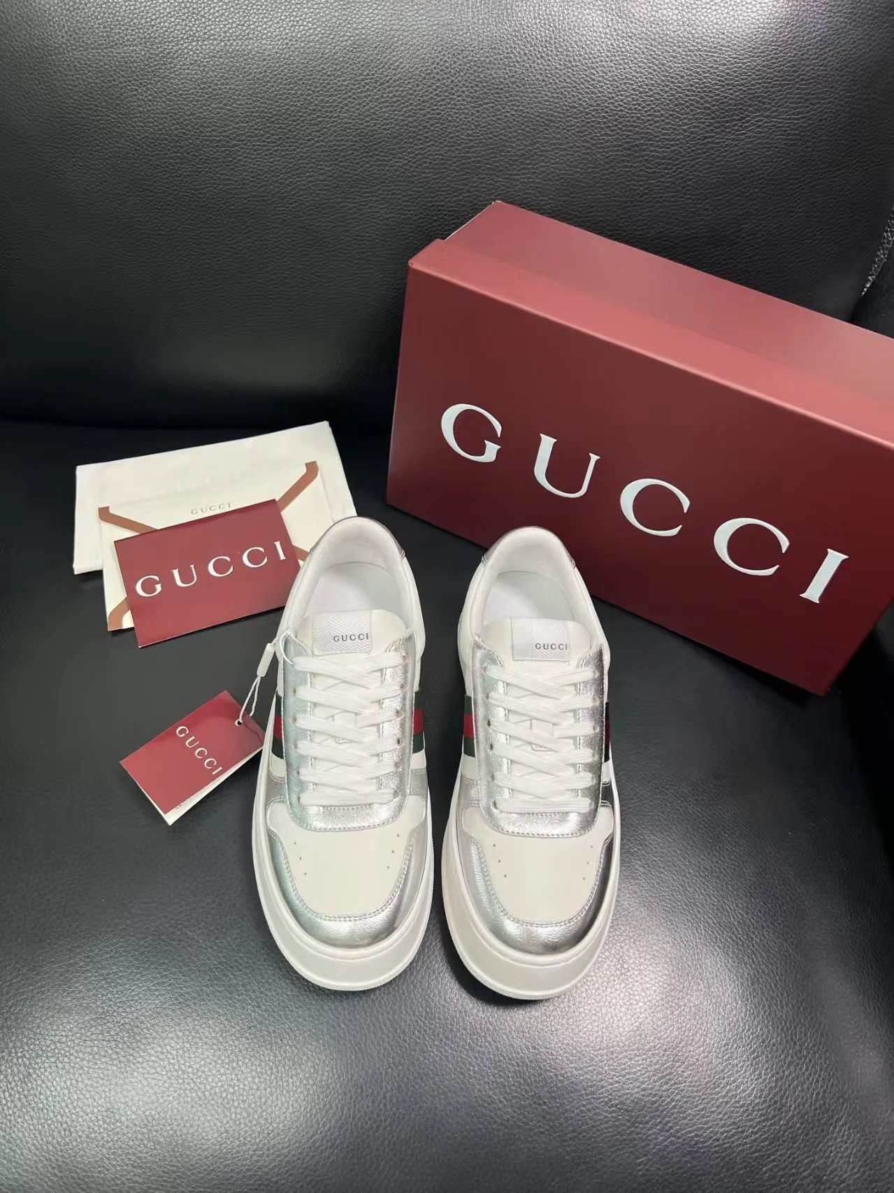 Gucci Men's Platform Sneakers Silver White - Gallery Image 2 - Detailed View