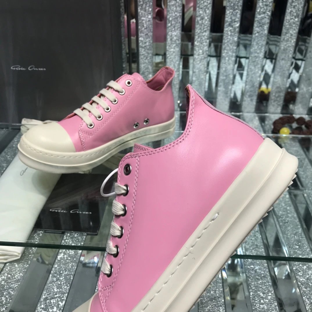 Rick Owens Leather Sneakers Pink - Gallery Image 5 - Detailed View