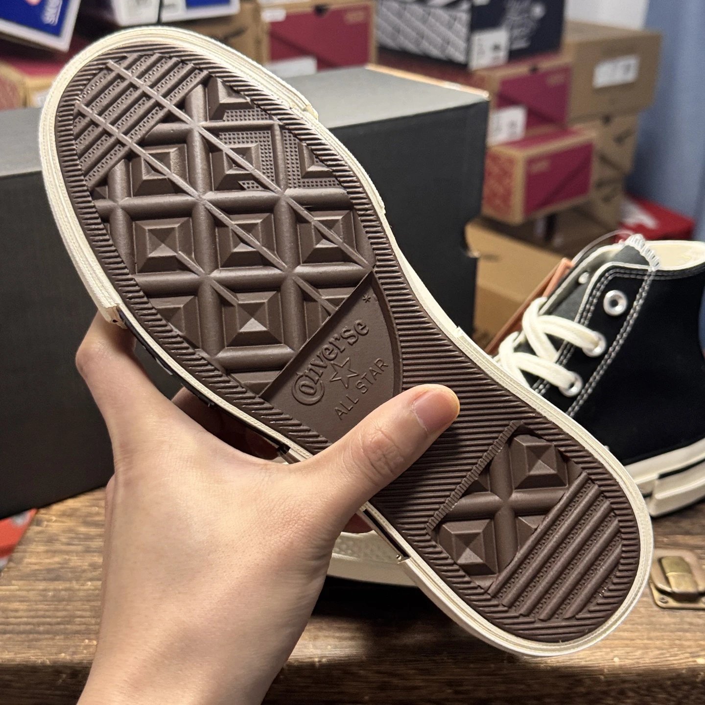 High Top Canvas Sneakers Vintage Black Ivory - Gallery Image 8 - Detailed View