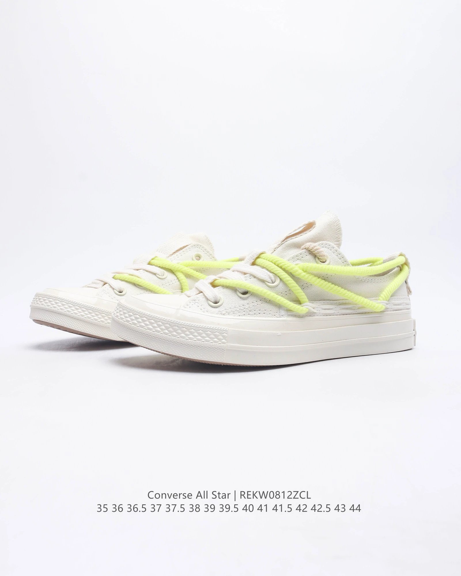 Deconstructed Canvas Low Top Sneakers Ivory with Neon Yellow - Gallery Image 2 - Detailed View