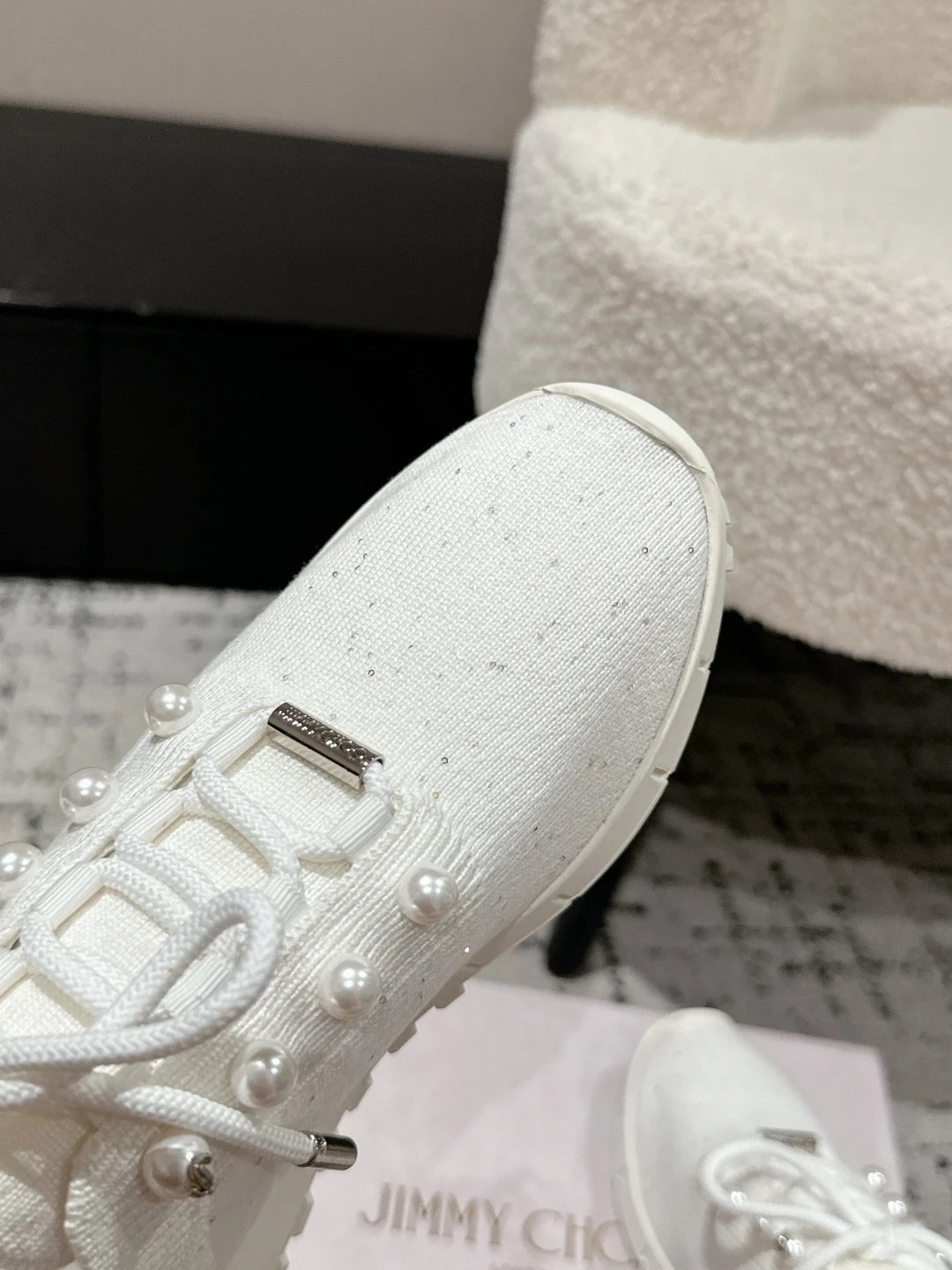 Jimmy Choo Knit Sneakers White - Gallery Image 6 - Detailed View