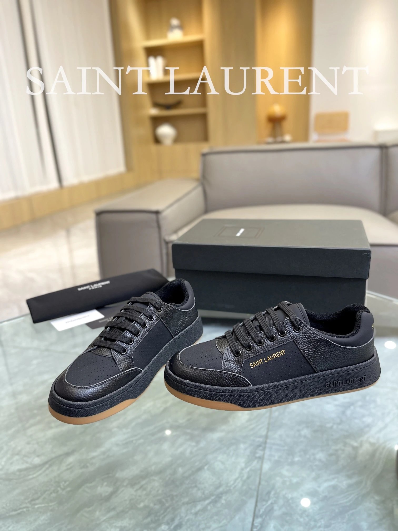 Saint Laurent Leather Sneakers Black - Gallery Image 3 - Detailed View