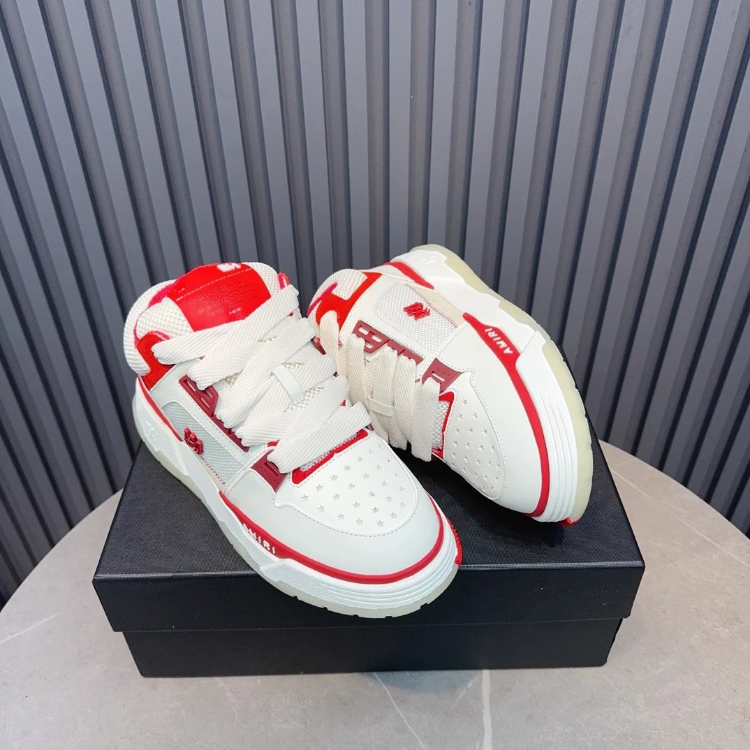 Unisex Leather Low Top Sneakers Retro Crimson White - Gallery Image 4 - Detailed View