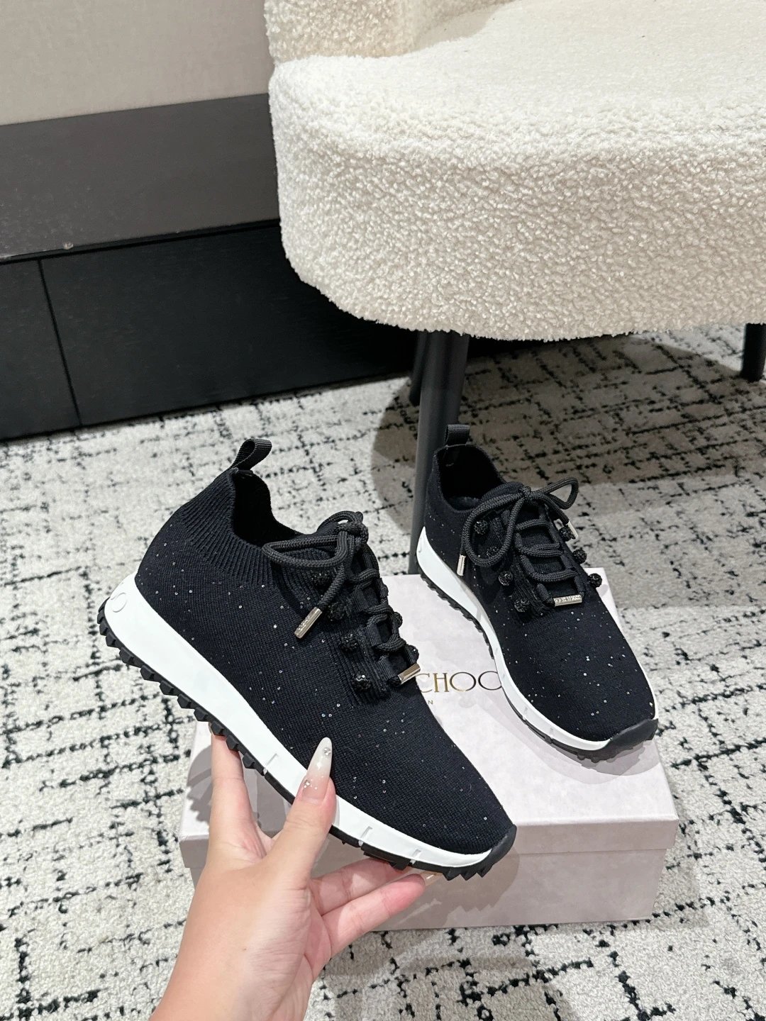 Jimmy Choo Knit Sneakers Black - Gallery Image 5 - Detailed View