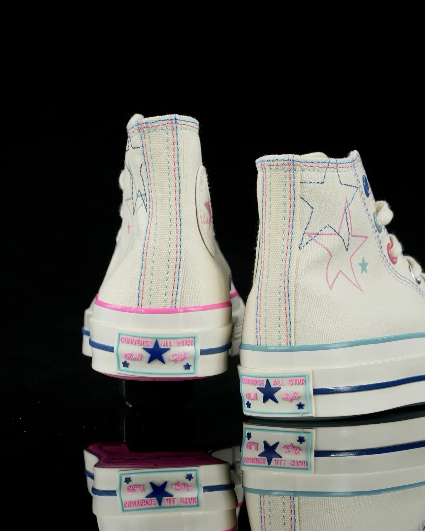 Chuck 1970s Canvas High Top Star Stitch White Pink Blue - Gallery Image 8 - Detailed View