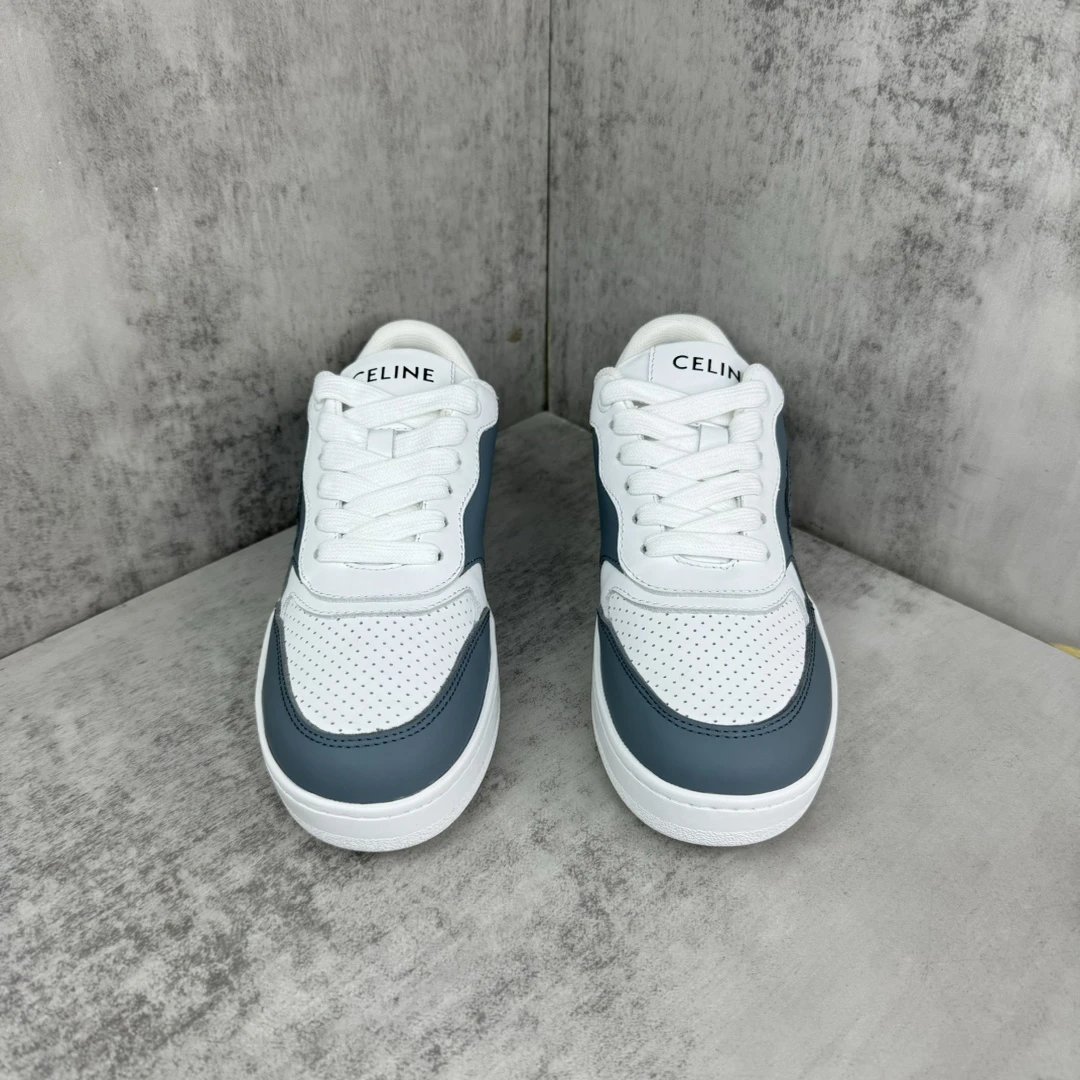 Low Top Leather Runner Sneakers with Arch Logo in Storm Gray - Gallery Image 4 - Detailed View