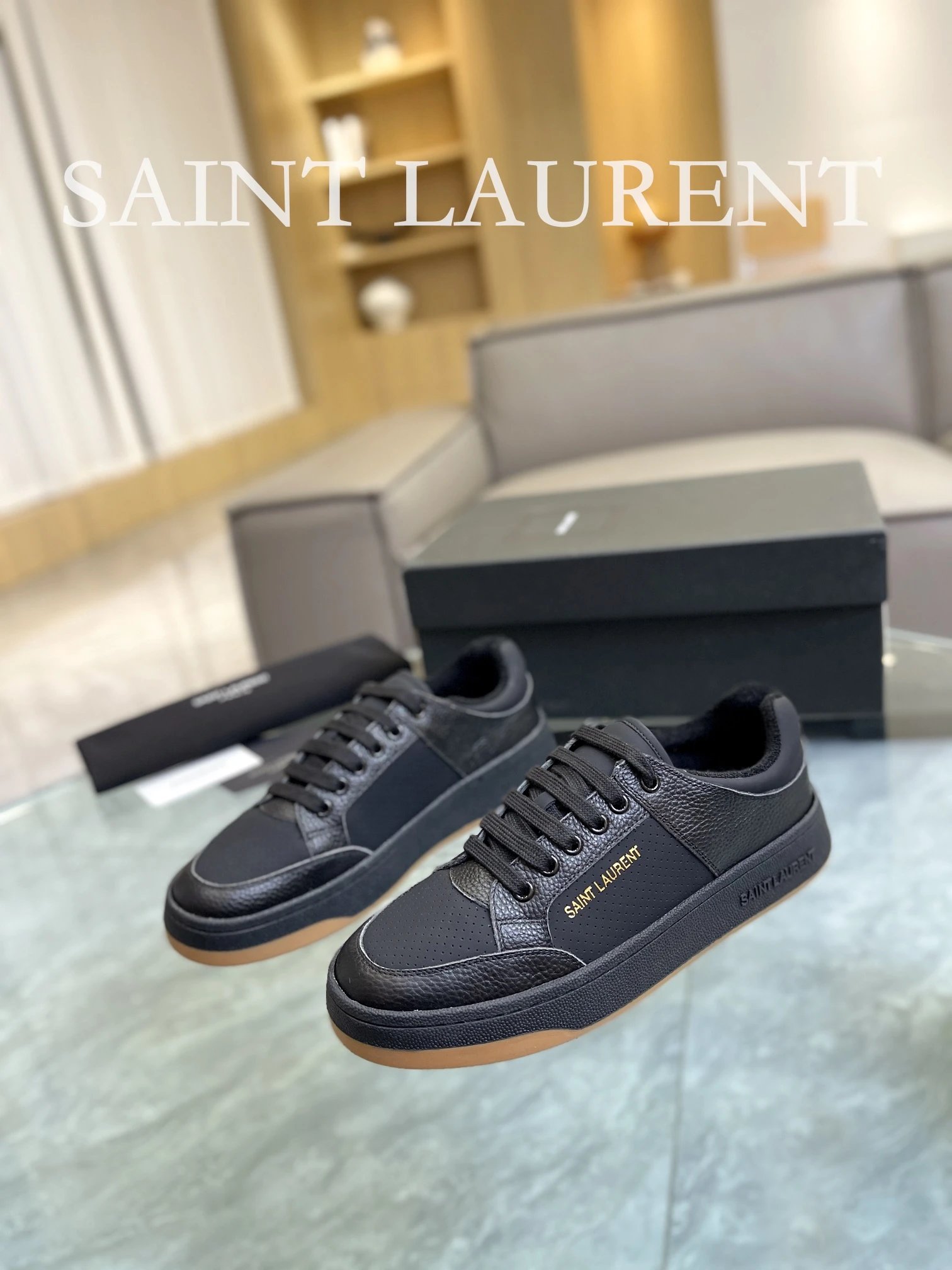 Saint Laurent Leather Sneakers Black - Gallery Image 2 - Detailed View