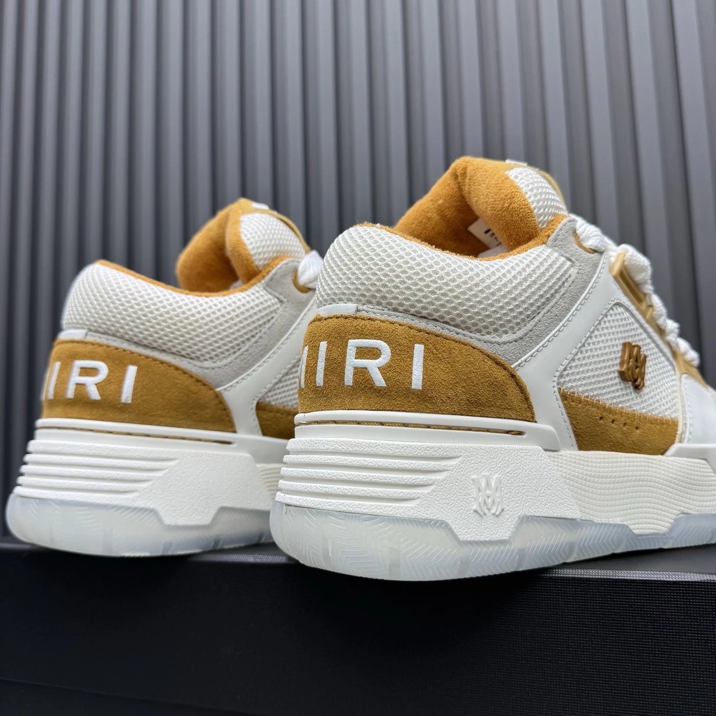 Low Top Leather Mesh Skate Sneakers Amber White - Gallery Image 6 - Detailed View