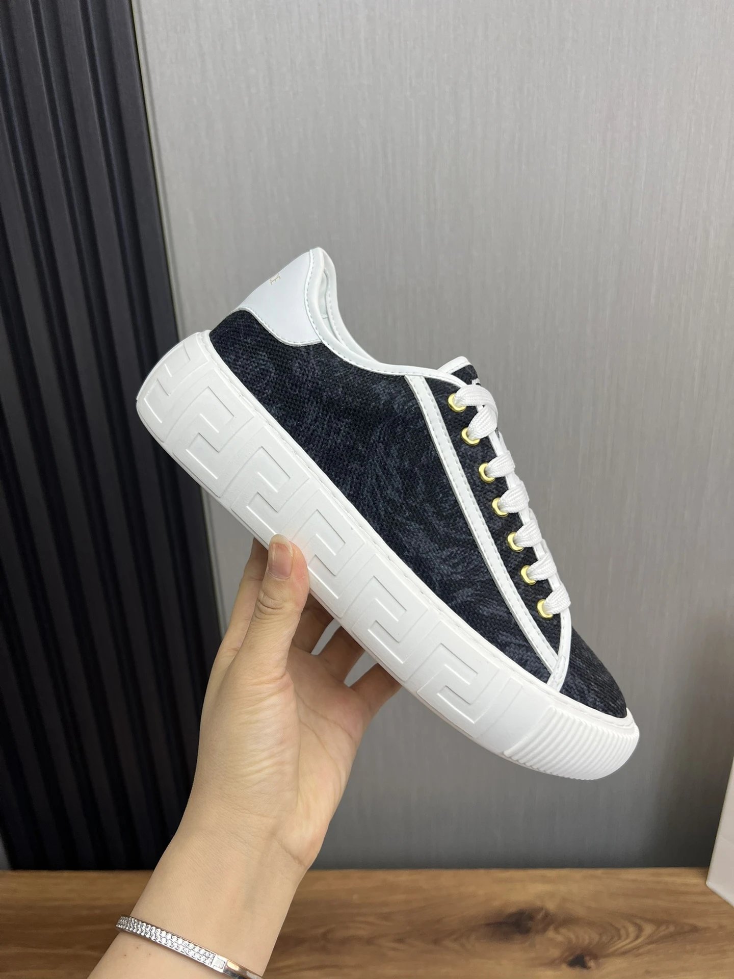 Luxury Leather Low Top Sneaker Ebony Black - Gallery Image 7 - Detailed View