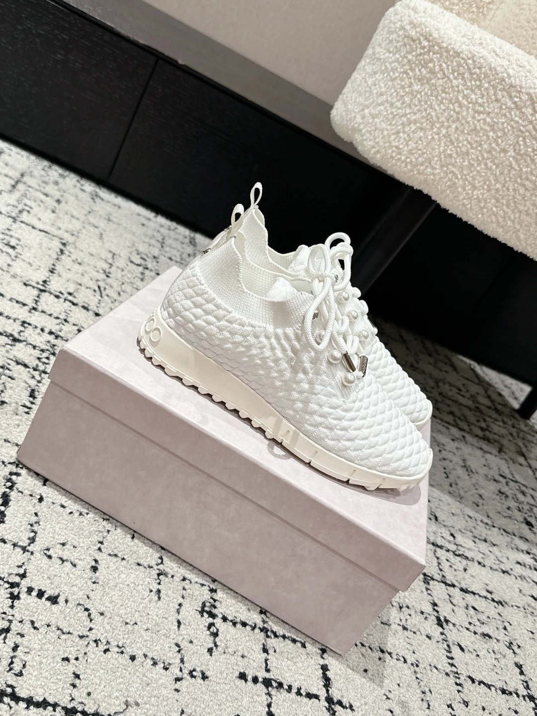 Jimmy Choo White Knit Sneakers - High Quality Product Image - Cnfans