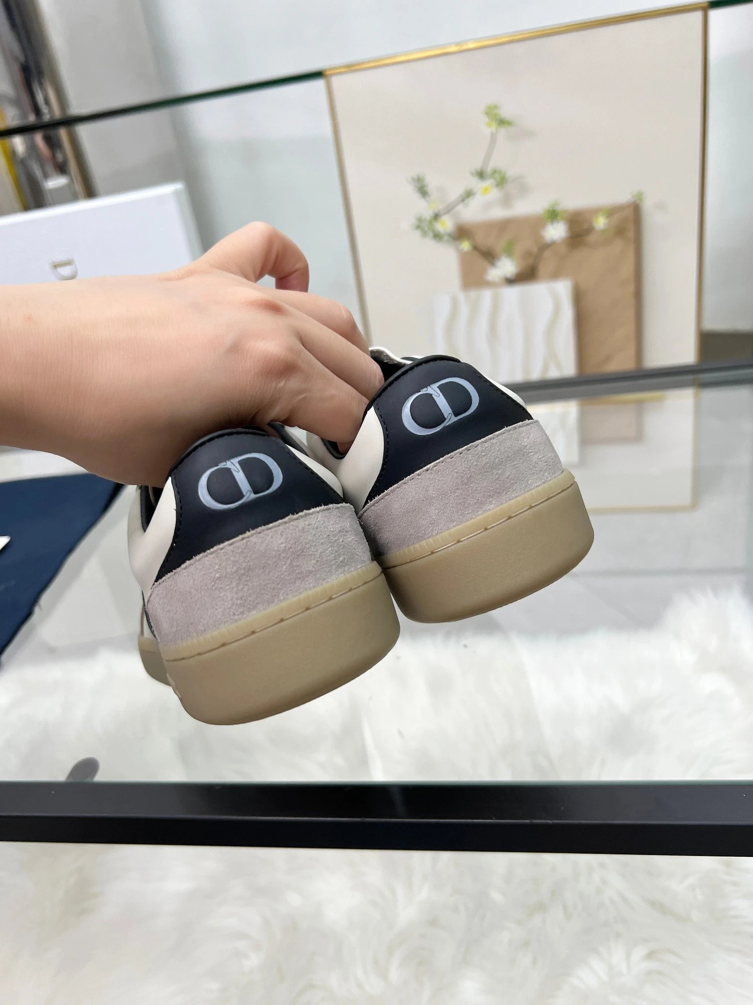 Dior B01 White Leather Sneakers Black - Gallery Image 9 - Detailed View