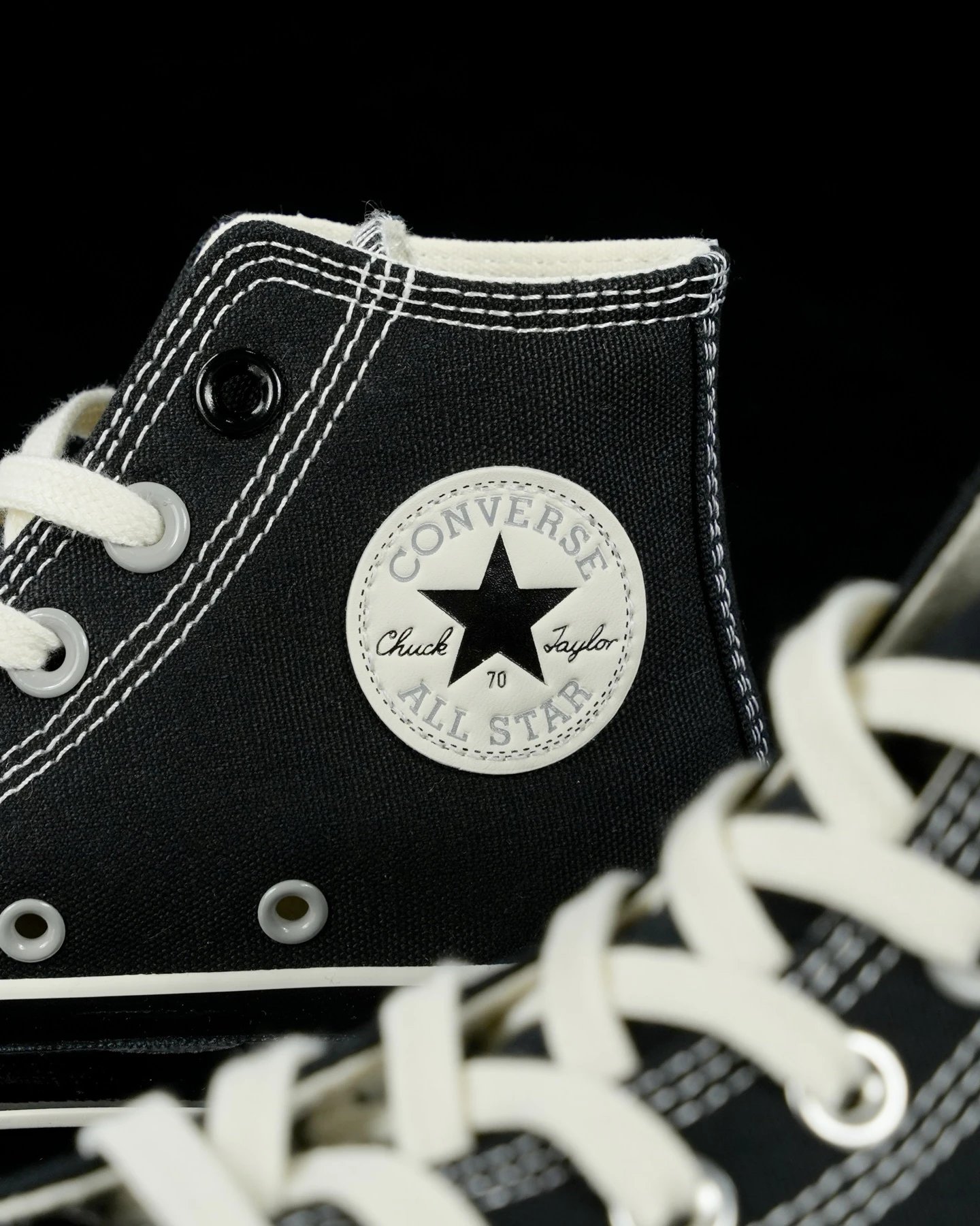 High Top Canvas Sneakers Star Stitch Jet Black - Gallery Image 6 - Detailed View