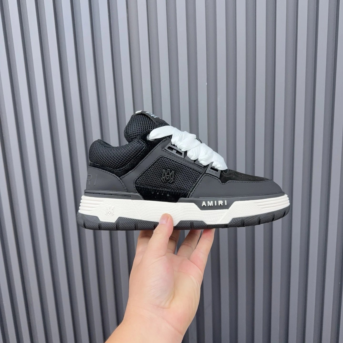 Low Top Leather Mesh Skate Shoes Unisex Charcoal Black - Gallery Image 2 - Detailed View