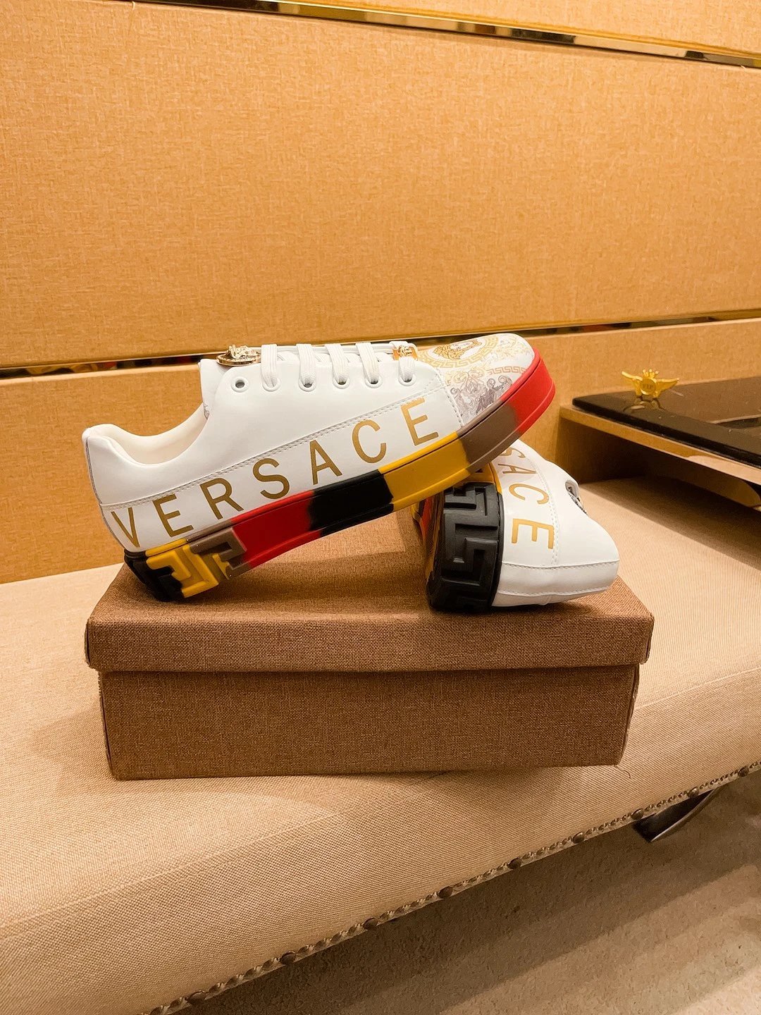 Luxury Leather Sneakers Multi-Tone Red Gold - Gallery Image 2 - Detailed View