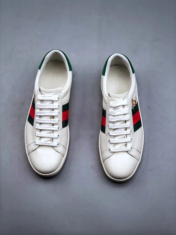 Gucci Bee White Green Sneakers Embroidered Pig - Gallery Image 5 - Detailed View