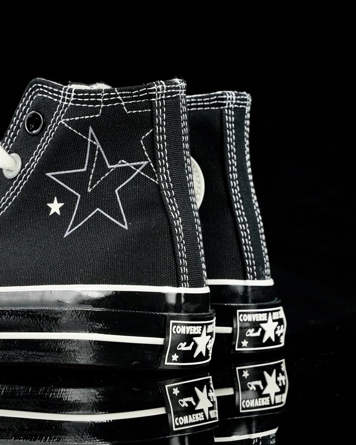 High Top Canvas Sneakers Star Stitch Jet Black - Gallery Image 7 - Detailed View