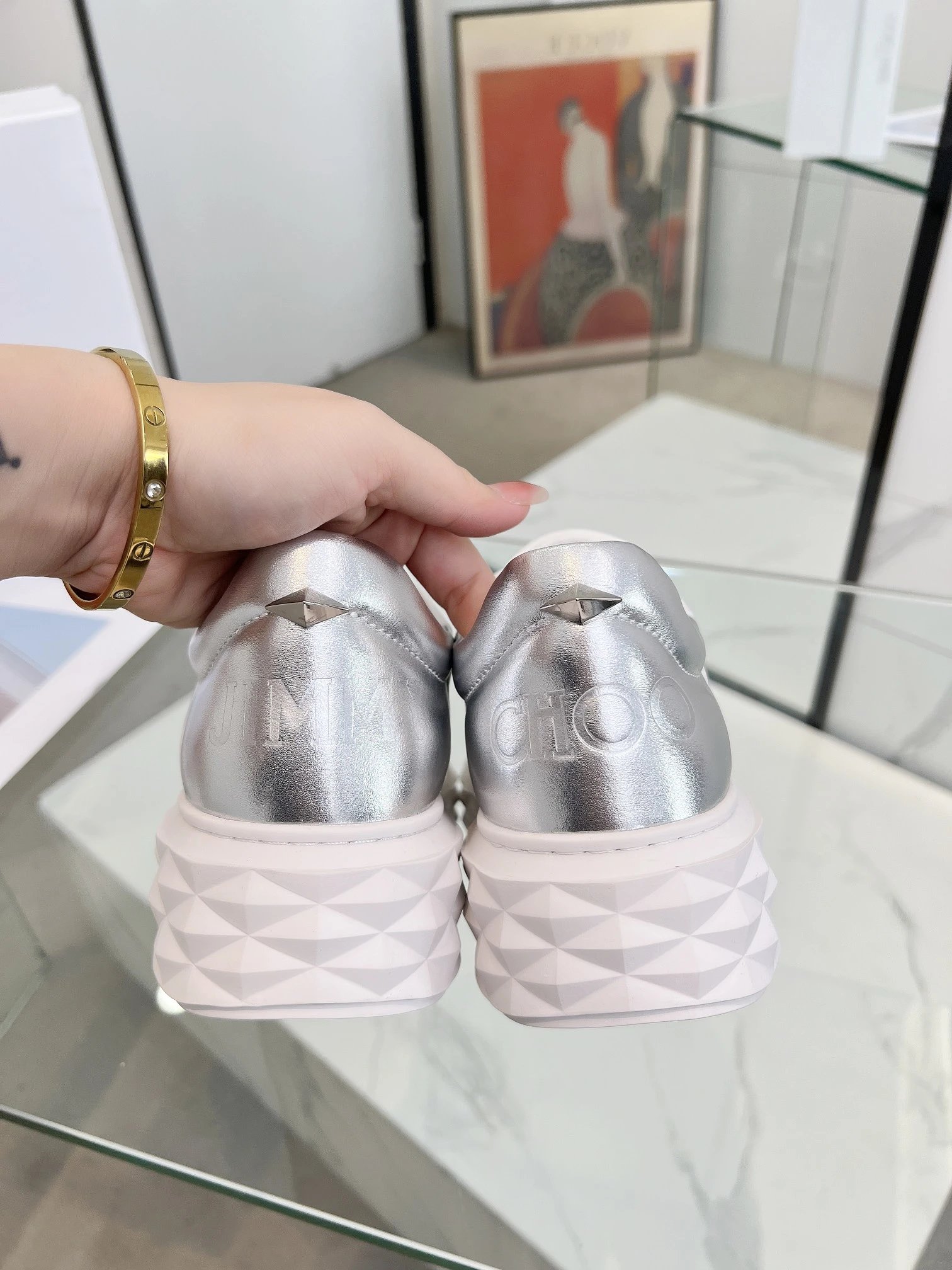 Jimmy Choo Diamond Sneakers in Silver - Gallery Image 7 - Detailed View