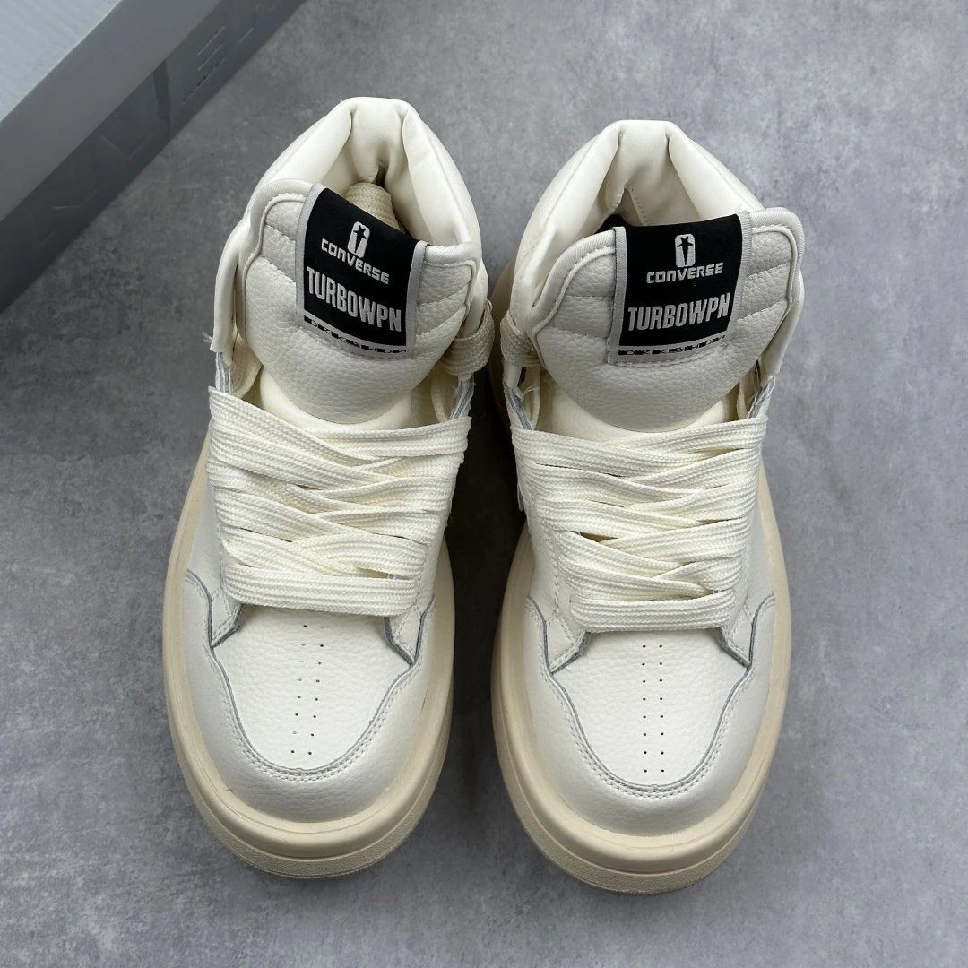 Retro High Top Leather Sneakers Ivory - Gallery Image 2 - Detailed View