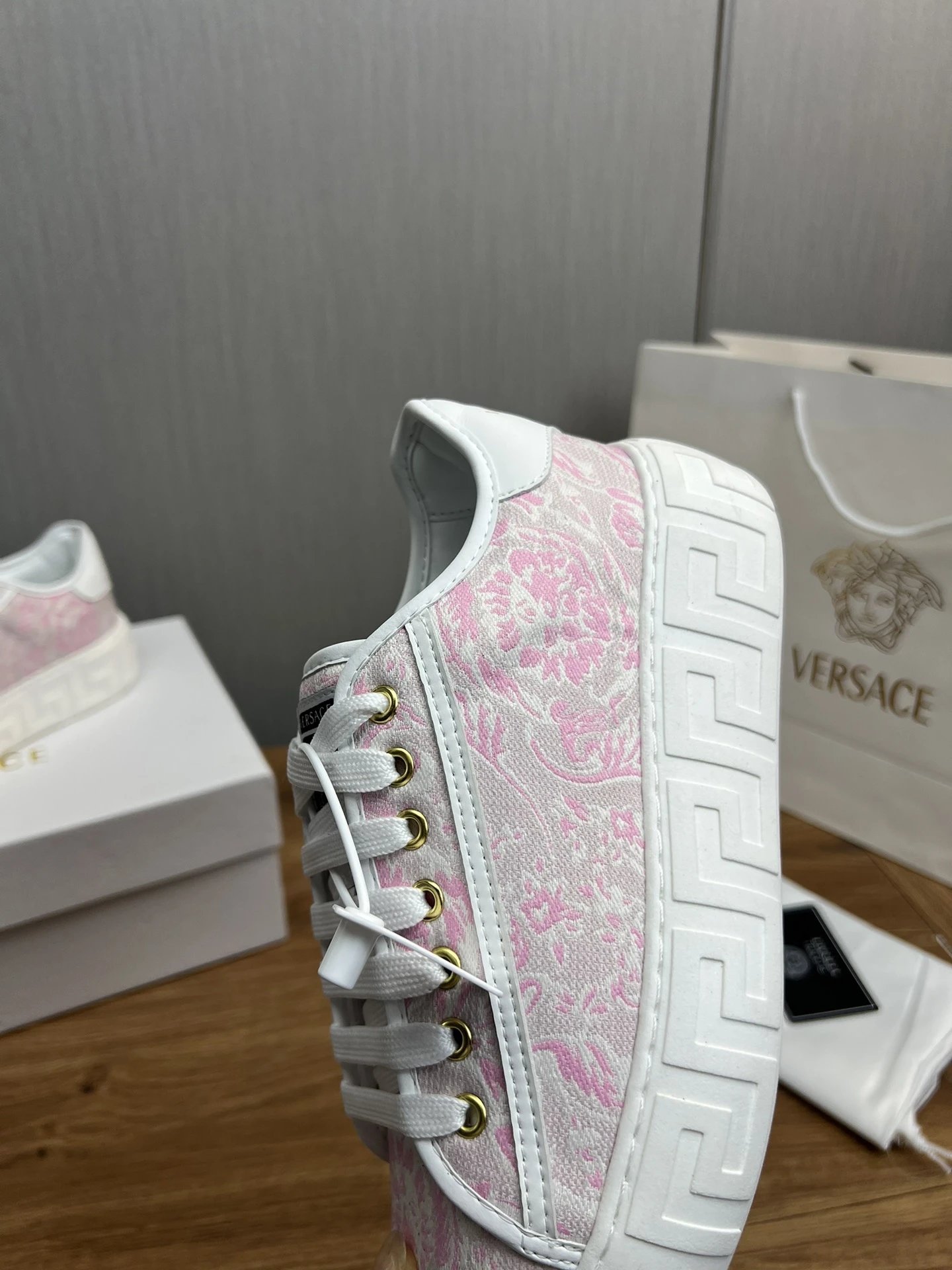 Luxury Leather Couple Sneakers Blush Pink - Gallery Image 9 - Detailed View