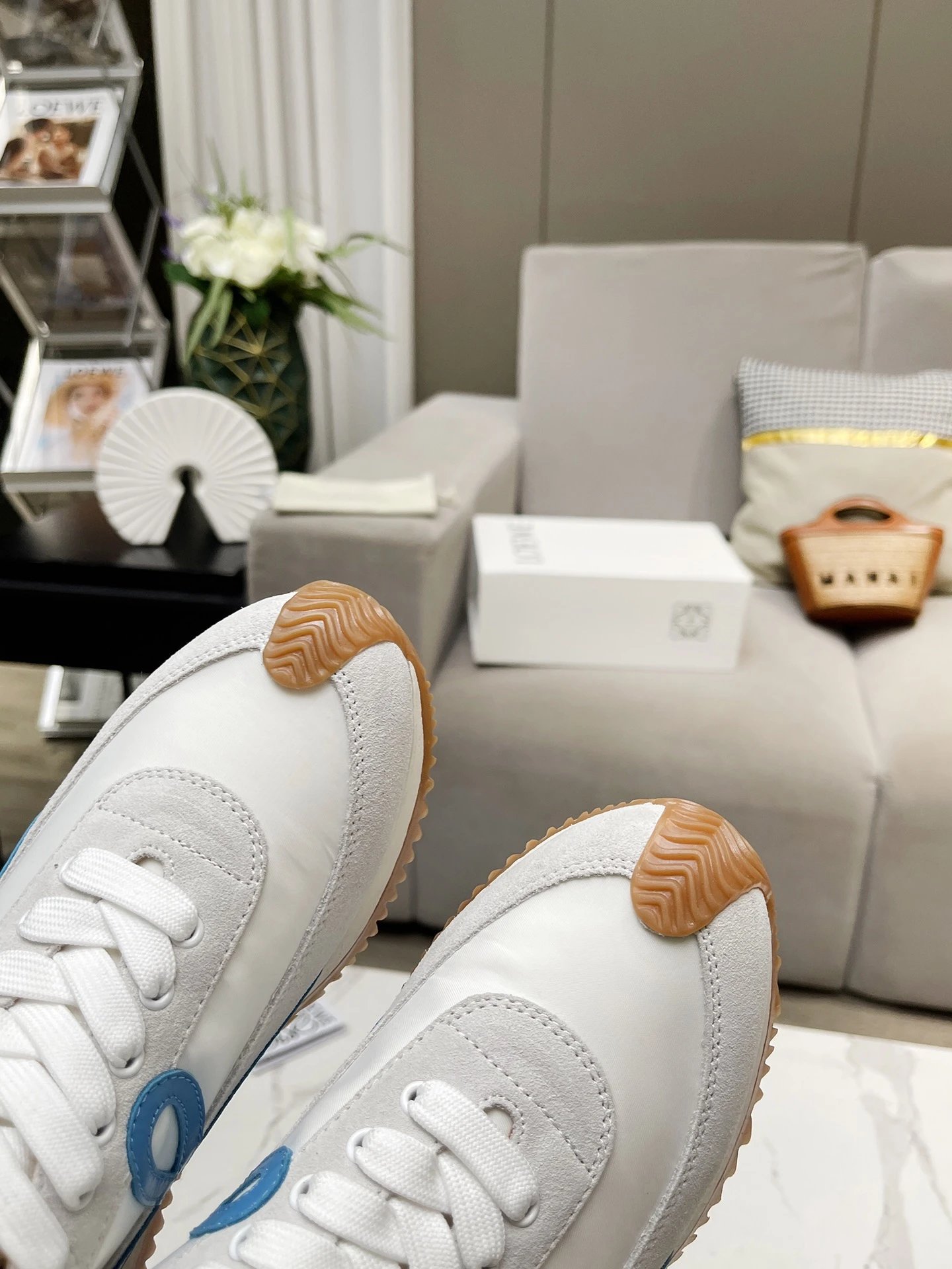 Loewe Hidden Heel Sneakers White Blue - Gallery Image 8 - Detailed View