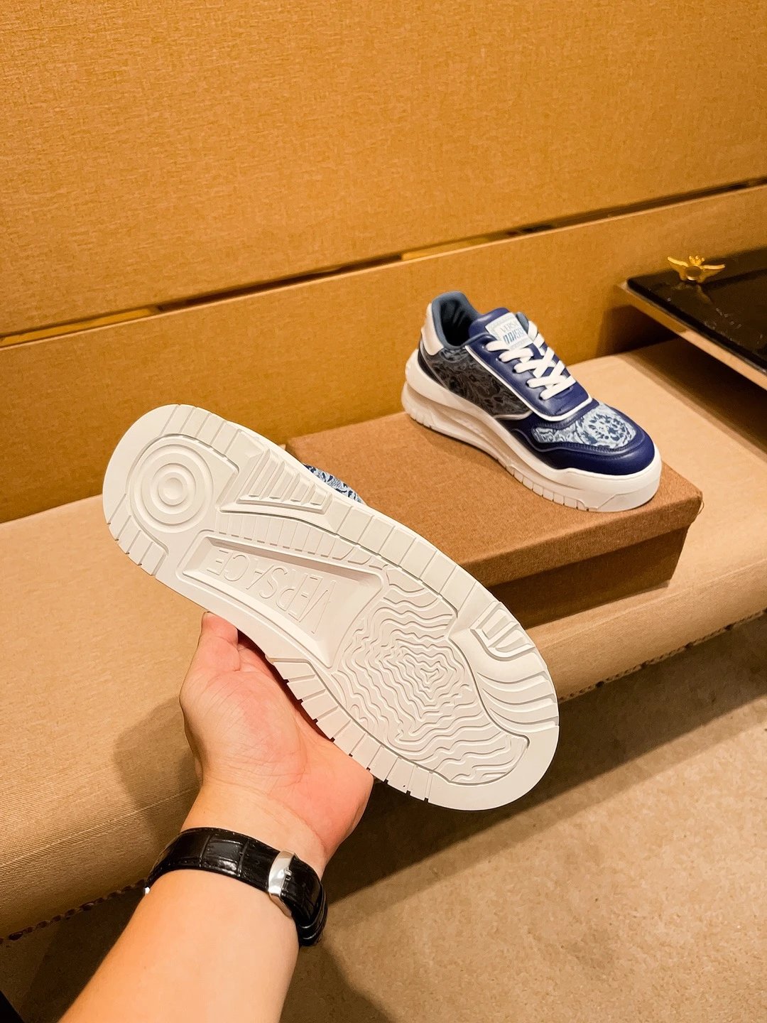 Luxury Leather Sneaker Floral Navy - Gallery Image 8 - Detailed View