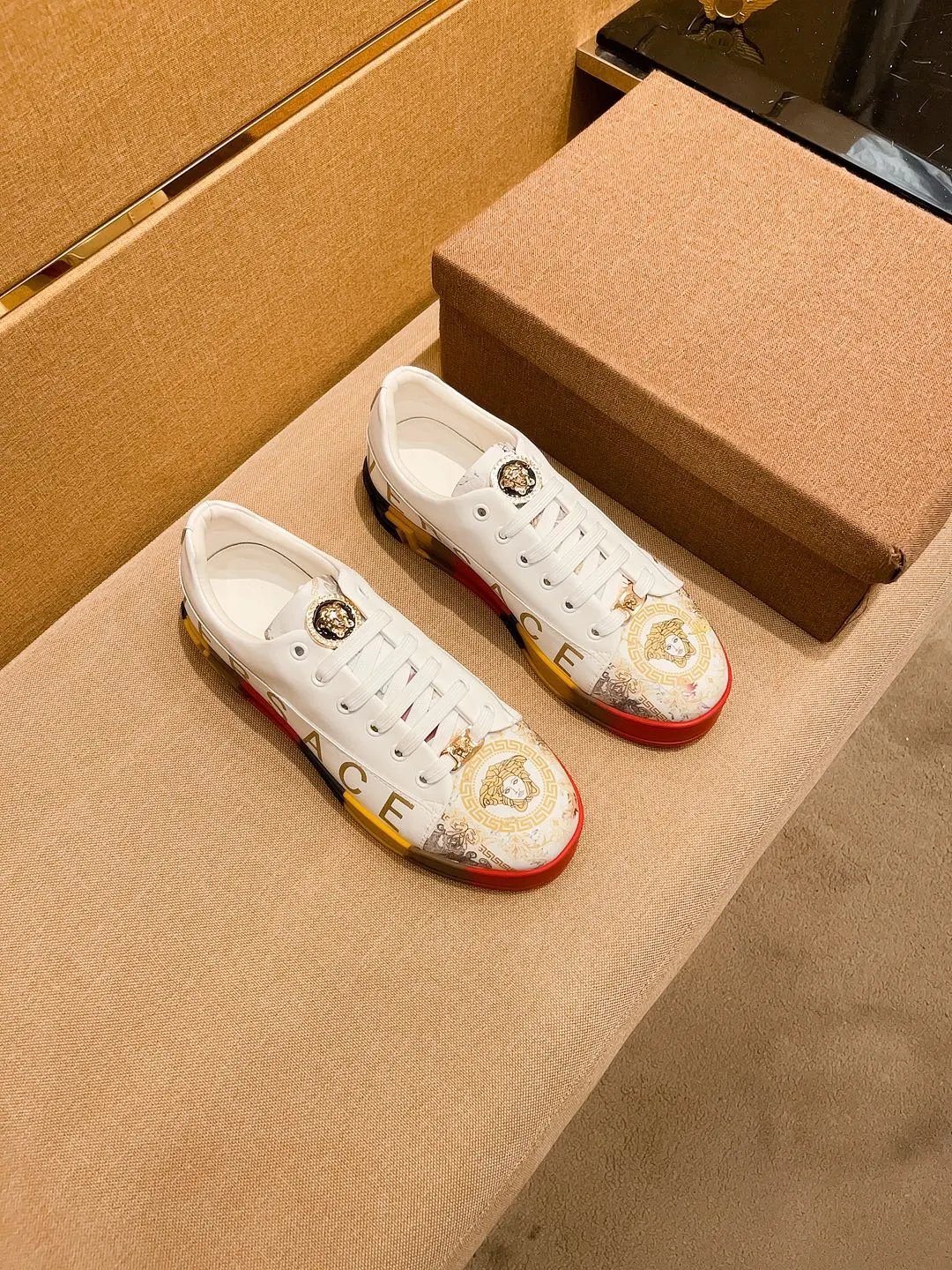 Luxury Leather Sneakers Multi-Tone Red Gold - Gallery Image 5 - Detailed View