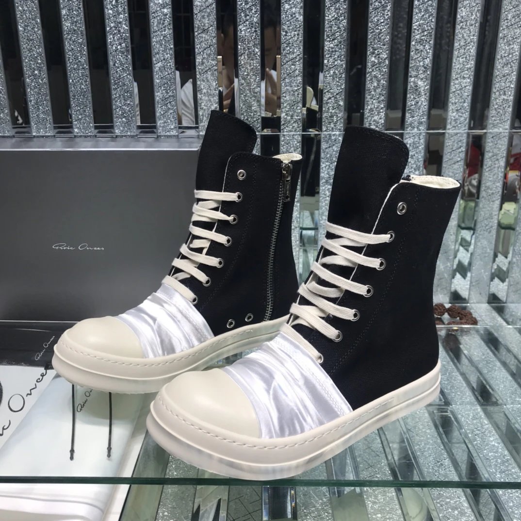 Rick Owens High-Top Pleated Sneakers Black Silver - Gallery Image 2 - Detailed View