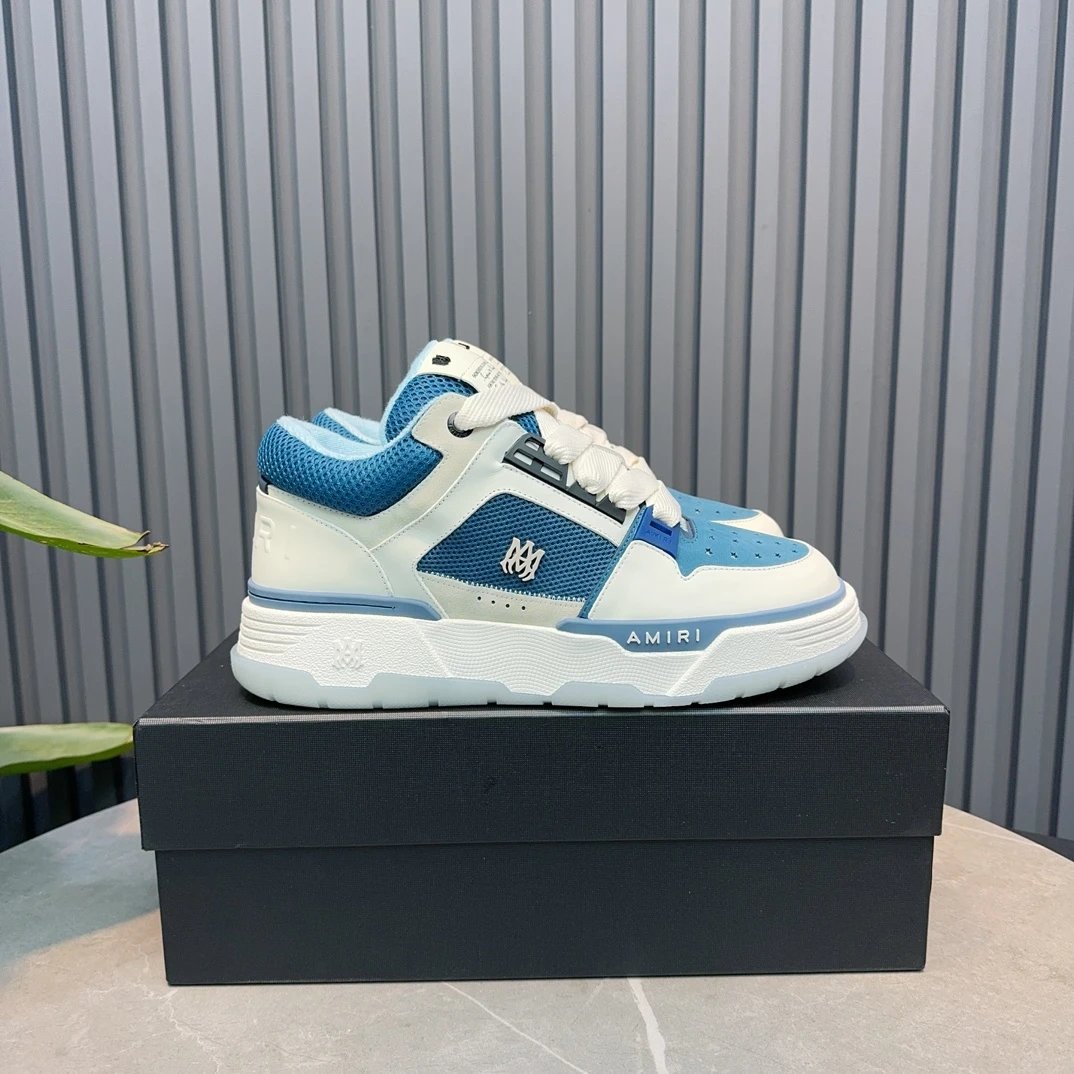 Low Top Leather Mesh Sneakers for Men Women Ice Blue - Gallery Image 1 - Detailed View