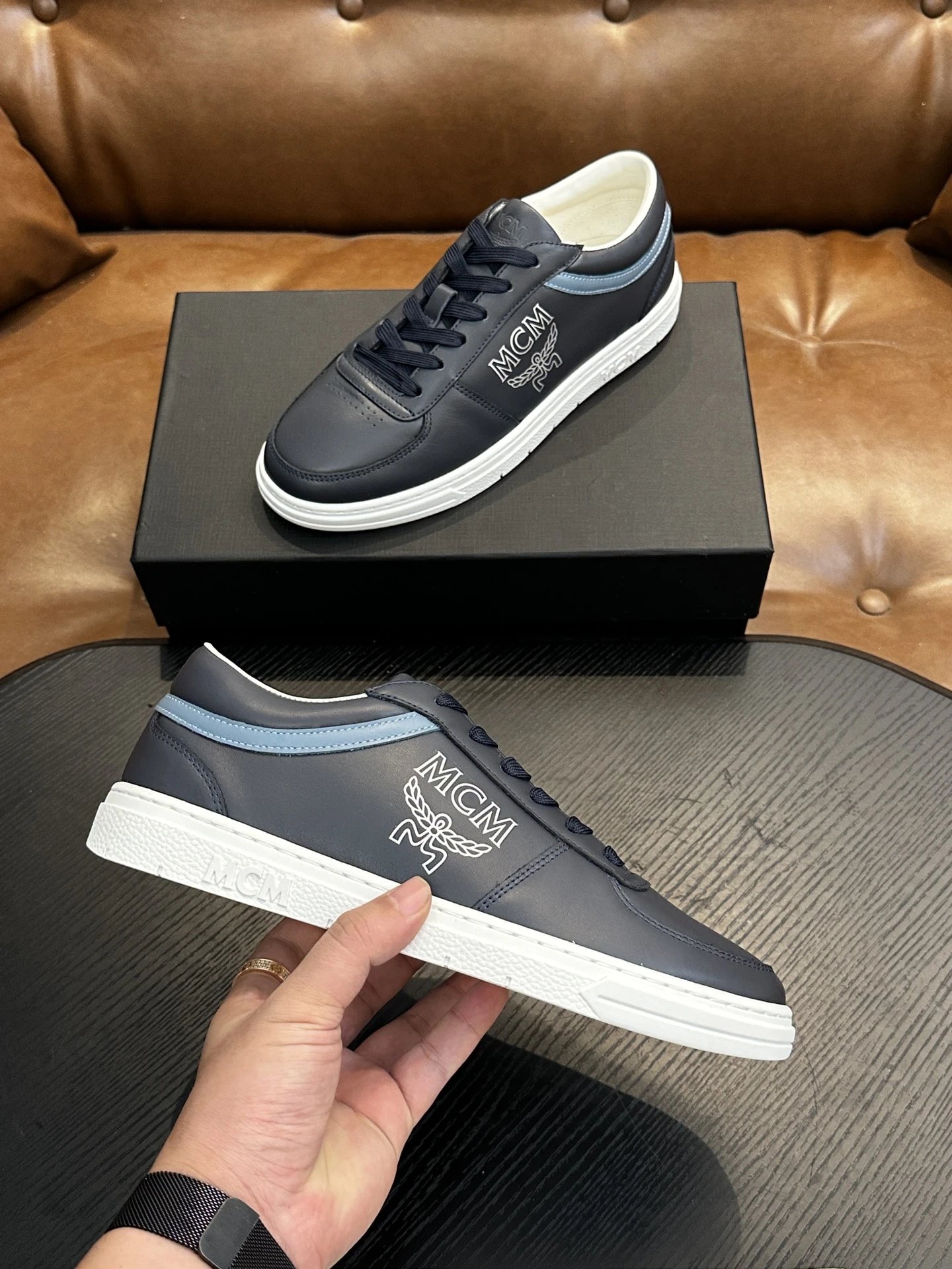 MCM Skystream Cubic Monogram Jacquard Sneaker Black - Gallery Image 5 - Detailed View