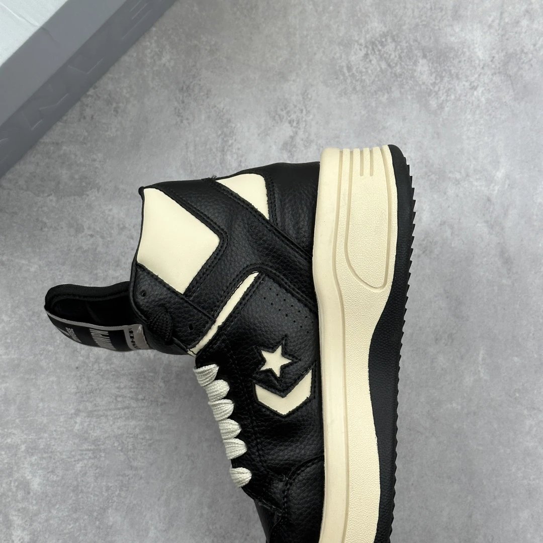 Retro High Top Leather Sneakers Ivory Black - Gallery Image 7 - Detailed View