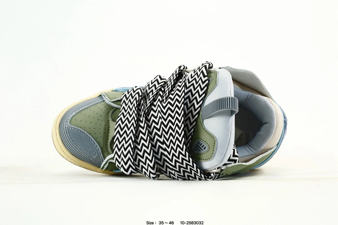 Lanvin Curb Leather Sneakers Green Blue - Gallery Image 4 - Detailed View