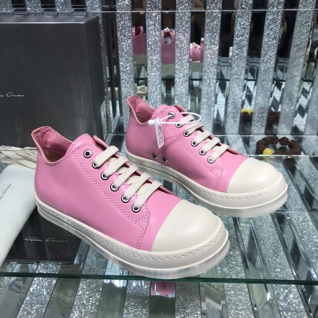 Rick Owens Leather Sneakers Pink - Gallery Image 3 - Detailed View