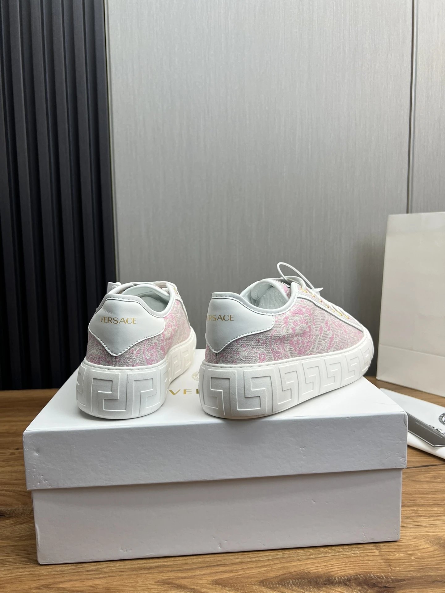 Luxury Leather Couple Sneakers Blush Pink - Gallery Image 5 - Detailed View